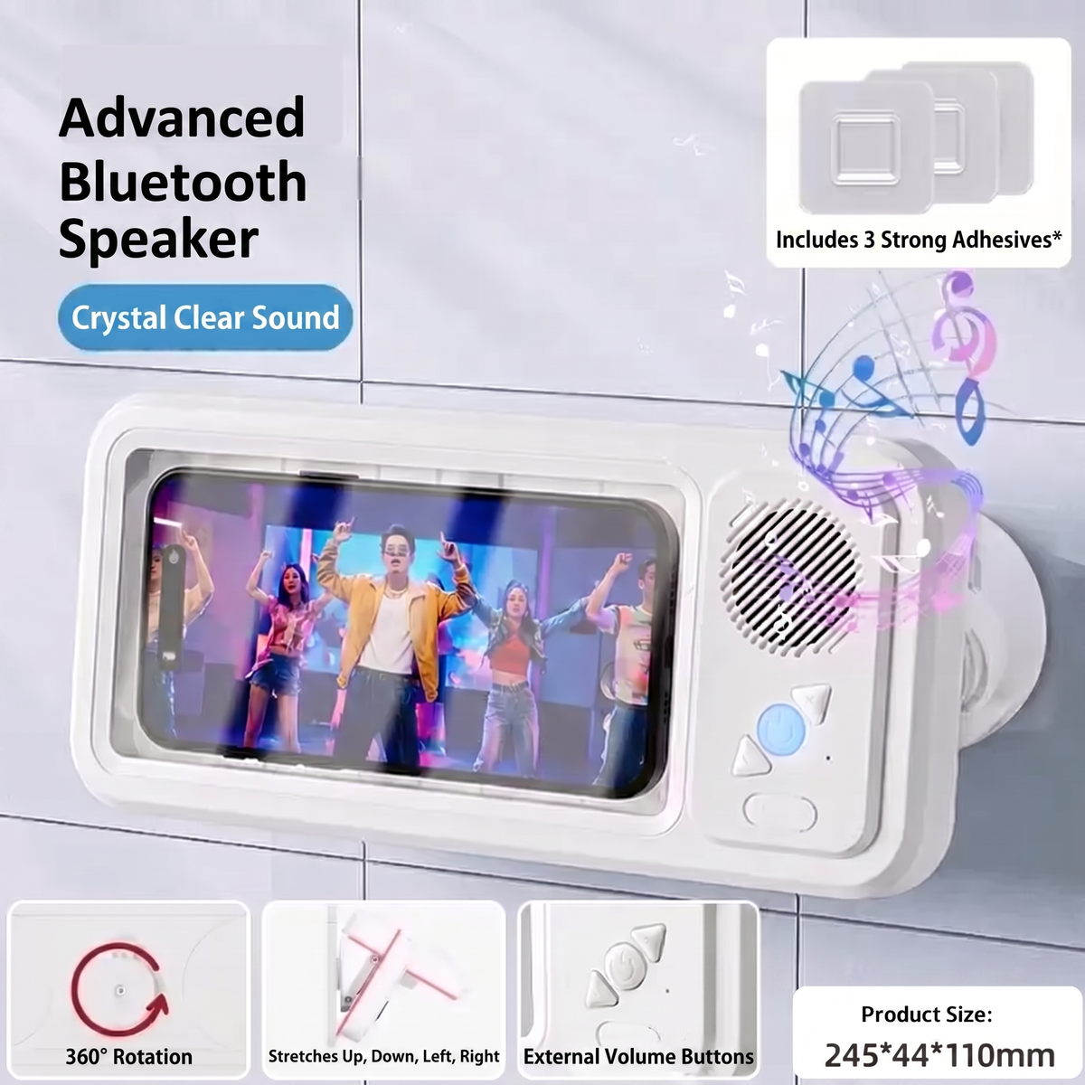 Waterproof Shower Phone Holder with Bluetooth Speaker